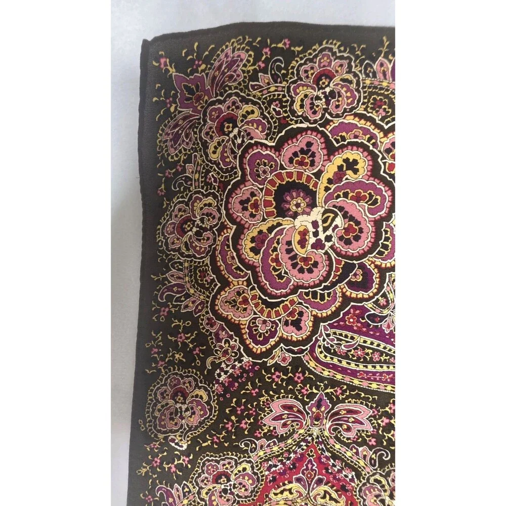Ralph Lauren Paisley & Houndstooth Check Silk Scarf Olive Green & Magenta 32x32